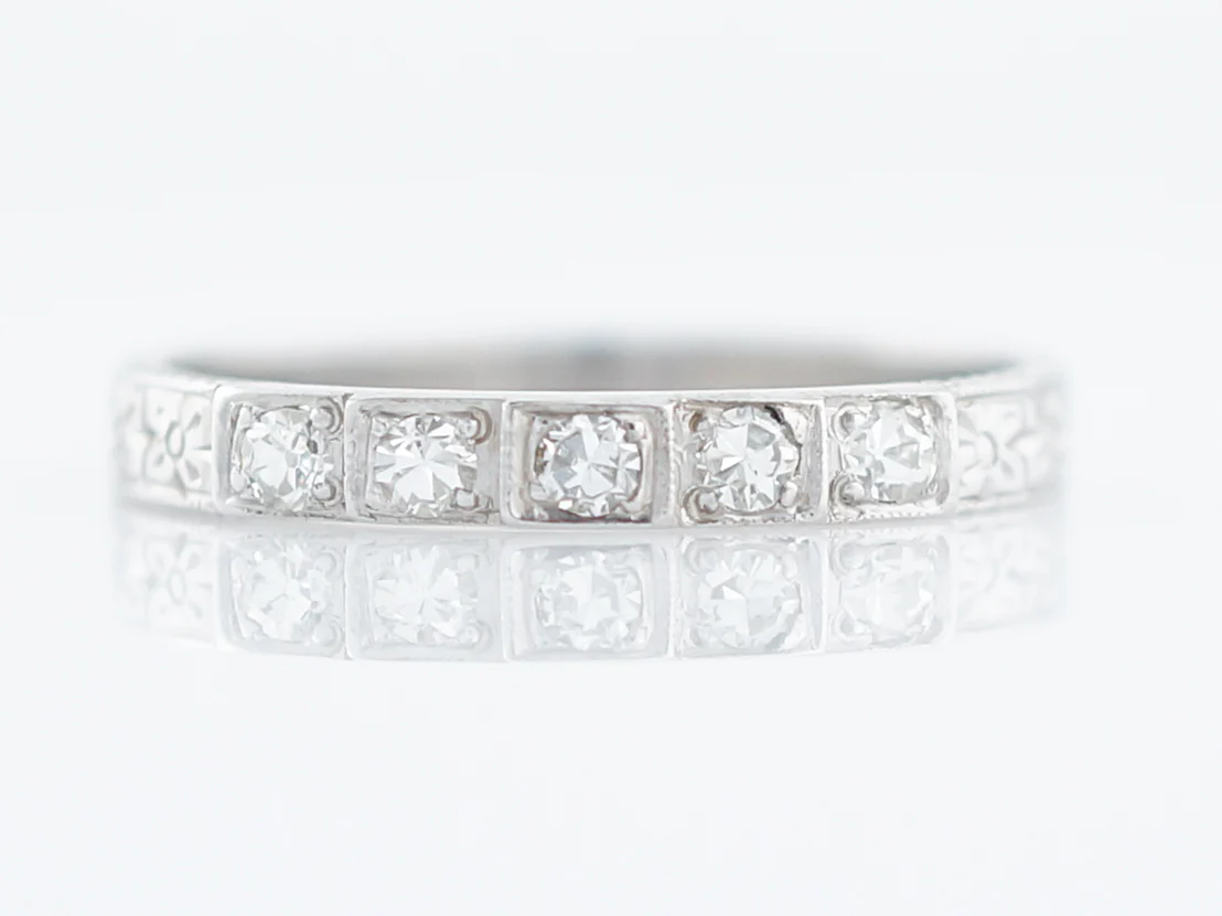 Antique Wedding Band Art Deco .15 Single Cut Diamonds in 18K White Gold