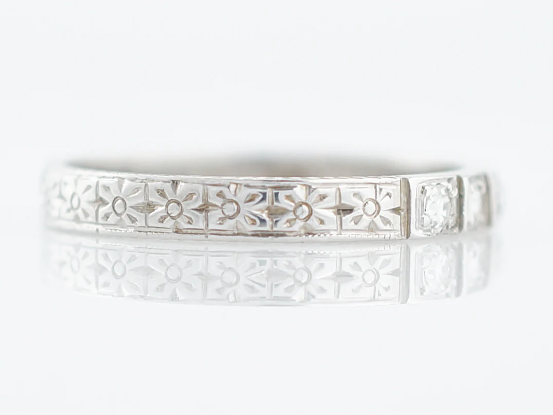 Antique Wedding Band Art Deco .15 Single Cut Diamonds in 18K White Gold - Image 2