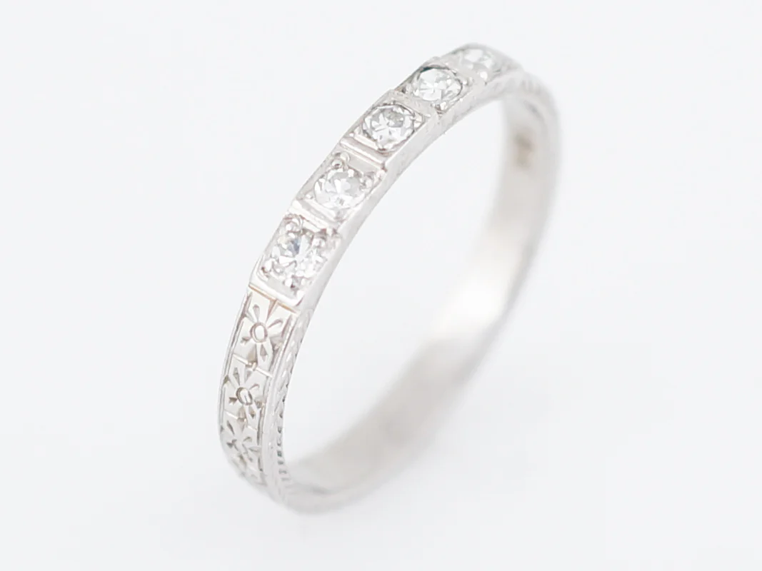 Antique Wedding Band Art Deco .15 Single Cut Diamonds in 18K White Gold - Image 4