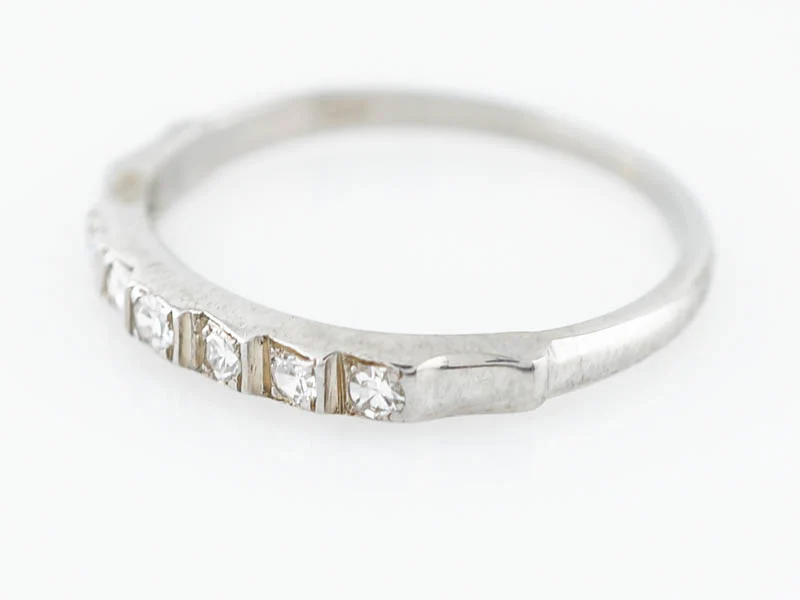 Antique Wedding Band Art Deco .18 Single Cut Diamonds in 18k White Gold - Image 2