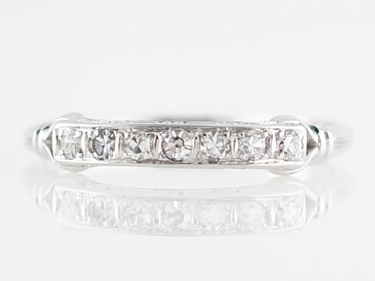 Antique Wedding Band Art Deco .18 Single Cut Diamonds in 18k White Gold
