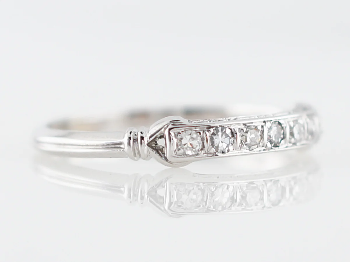 Antique Wedding Band Art Deco .18 Single Cut Diamonds in 18k White Gold - Image 3