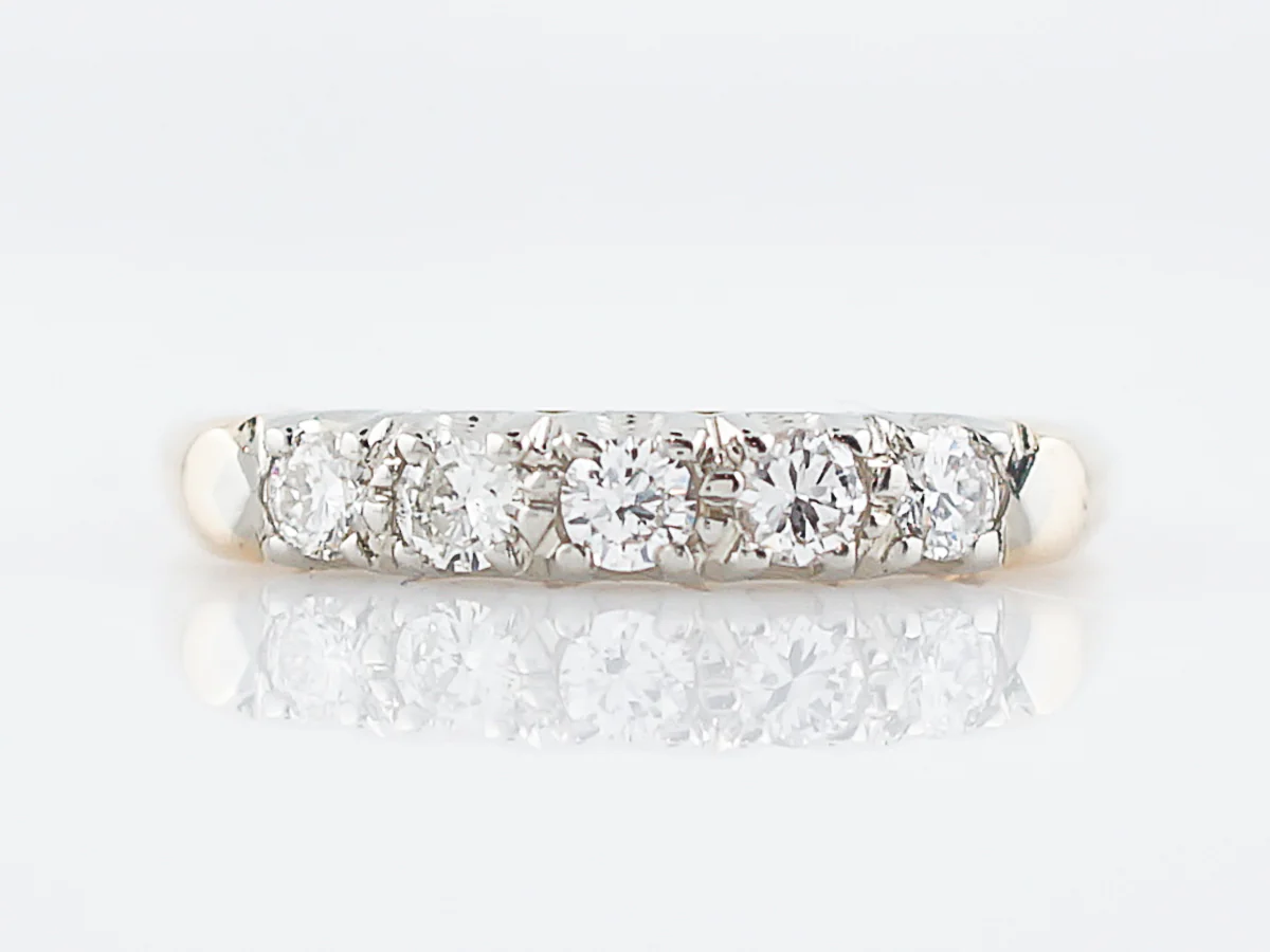 Antique Wedding Band Retro .35 Round Brilliant Cut Diamonds in 14K Yellow Gold