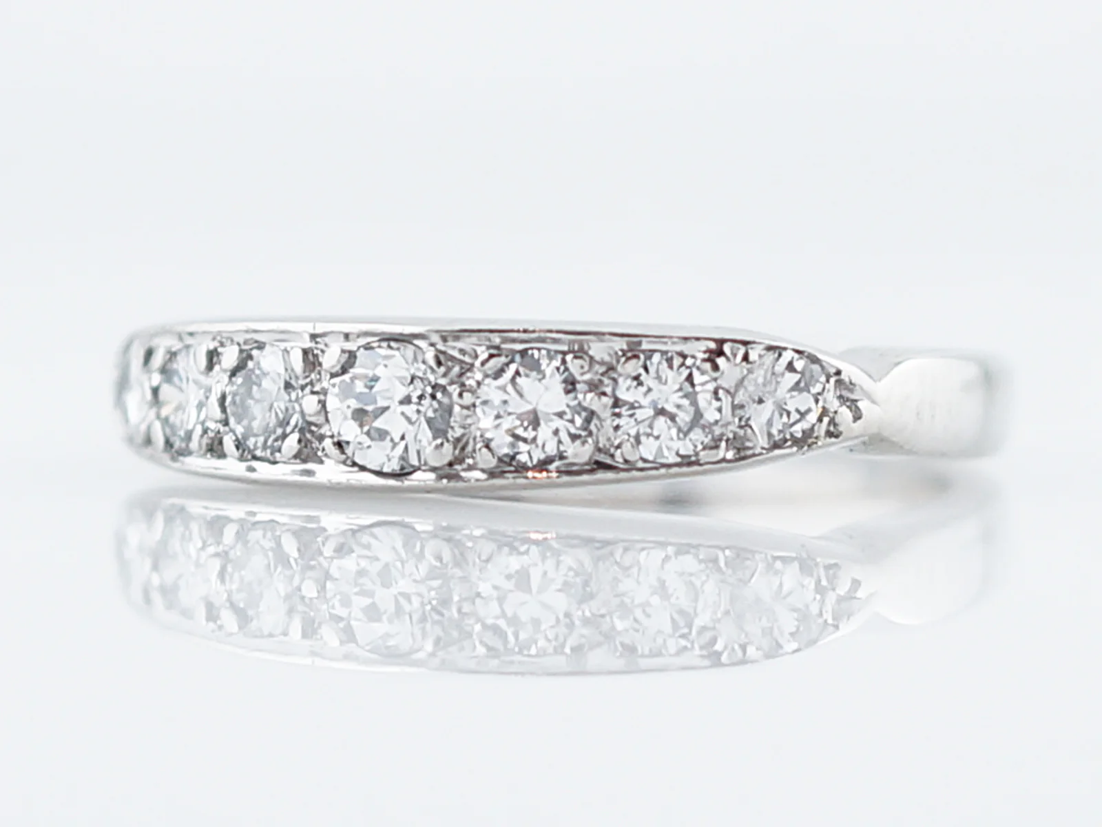 Antique Wedding Band Art Deco .39 Old European Cut Diamonds in Platinum - Image 2