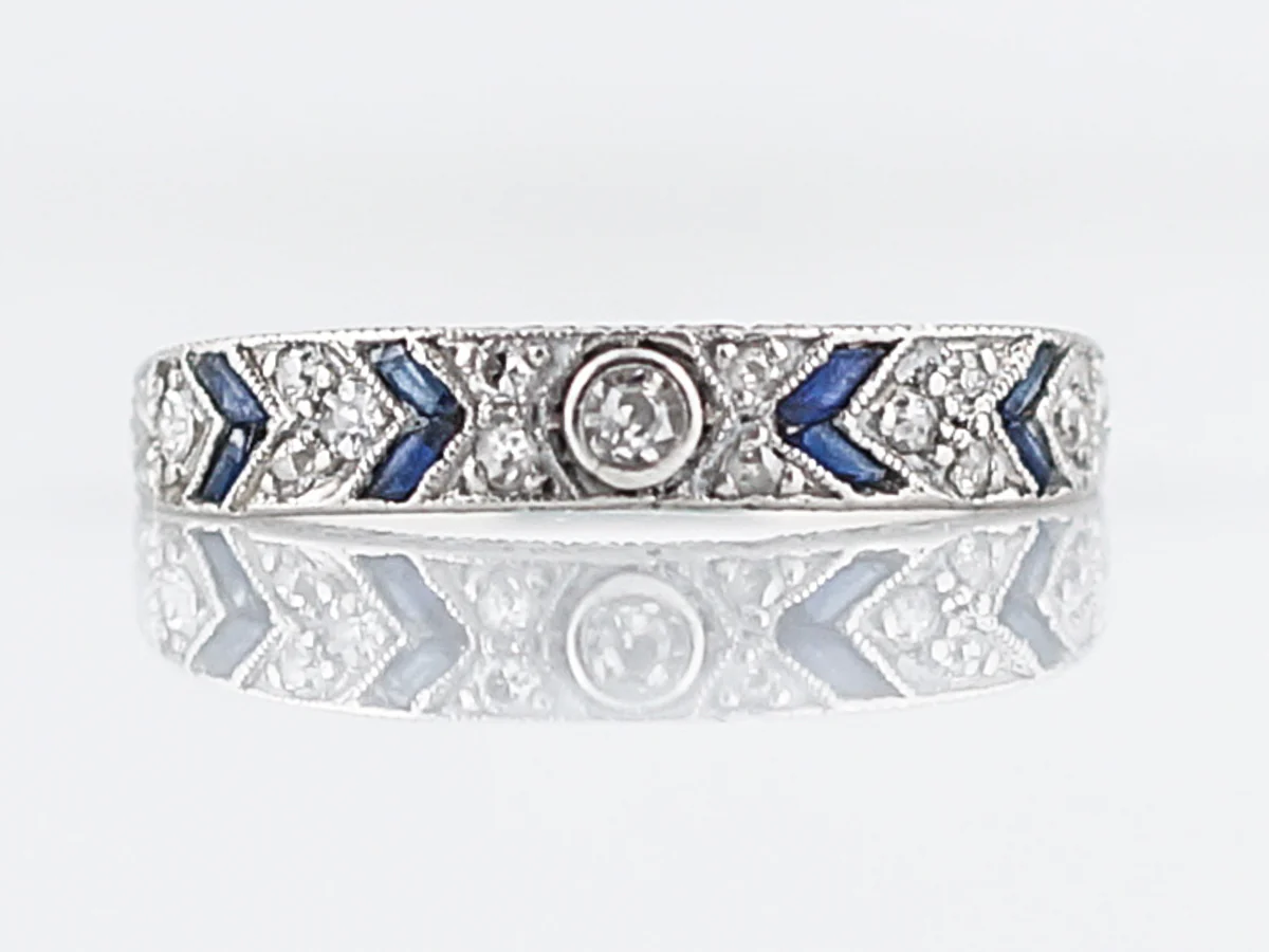 Antique Wedding Band Art Deco .47 Old European & Single Cut Diamonds in Platinum