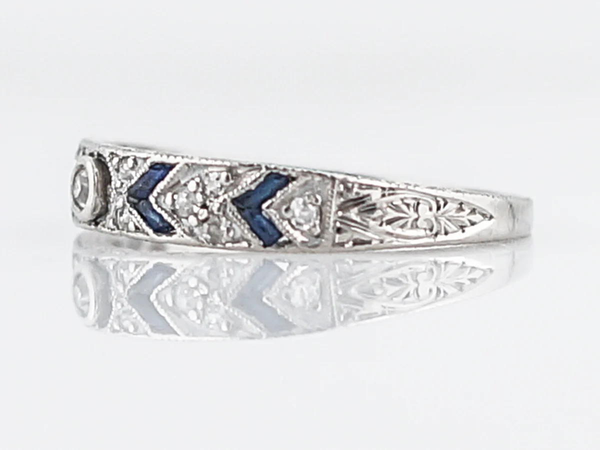 Antique Wedding Band Art Deco .47 Old European & Single Cut Diamonds in Platinum - Image 2
