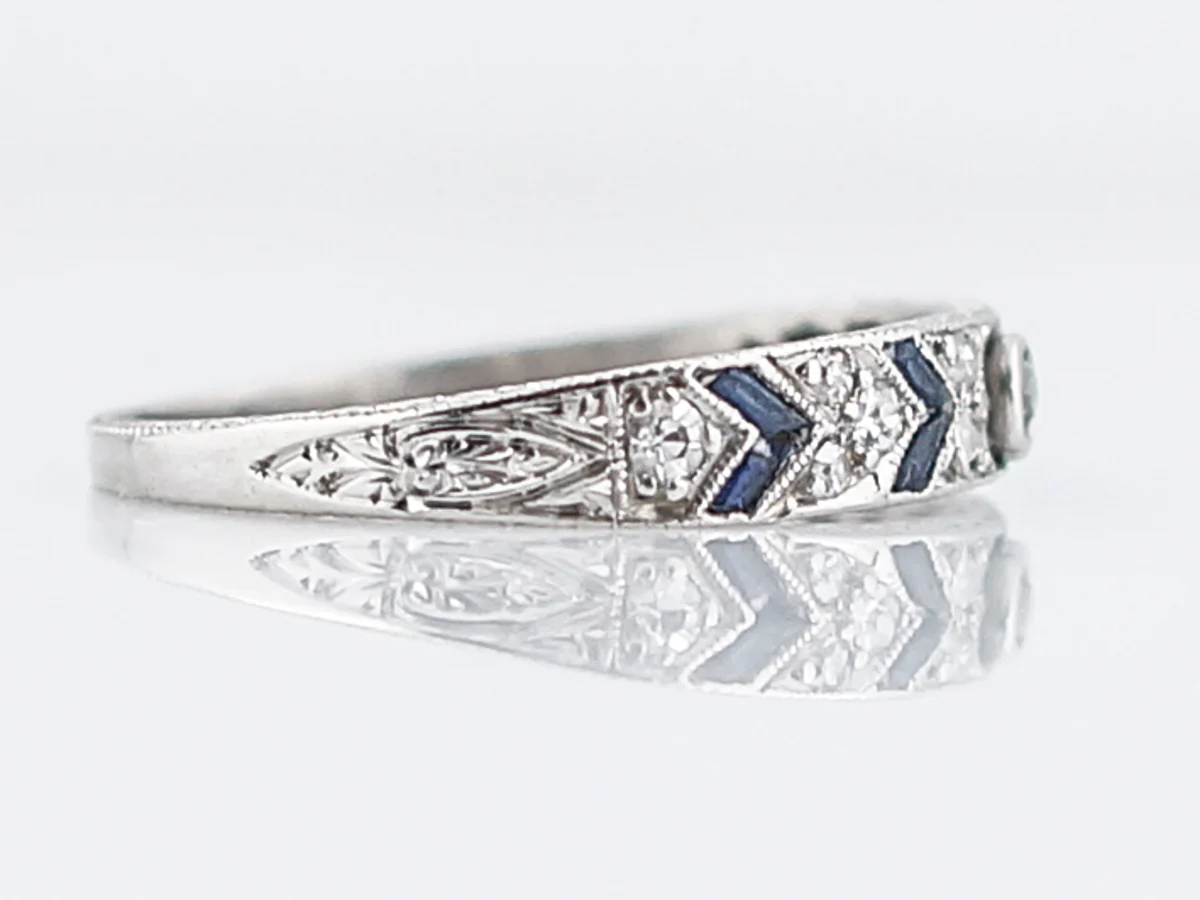 Antique Wedding Band Art Deco .47 Old European & Single Cut Diamonds in Platinum - Image 3