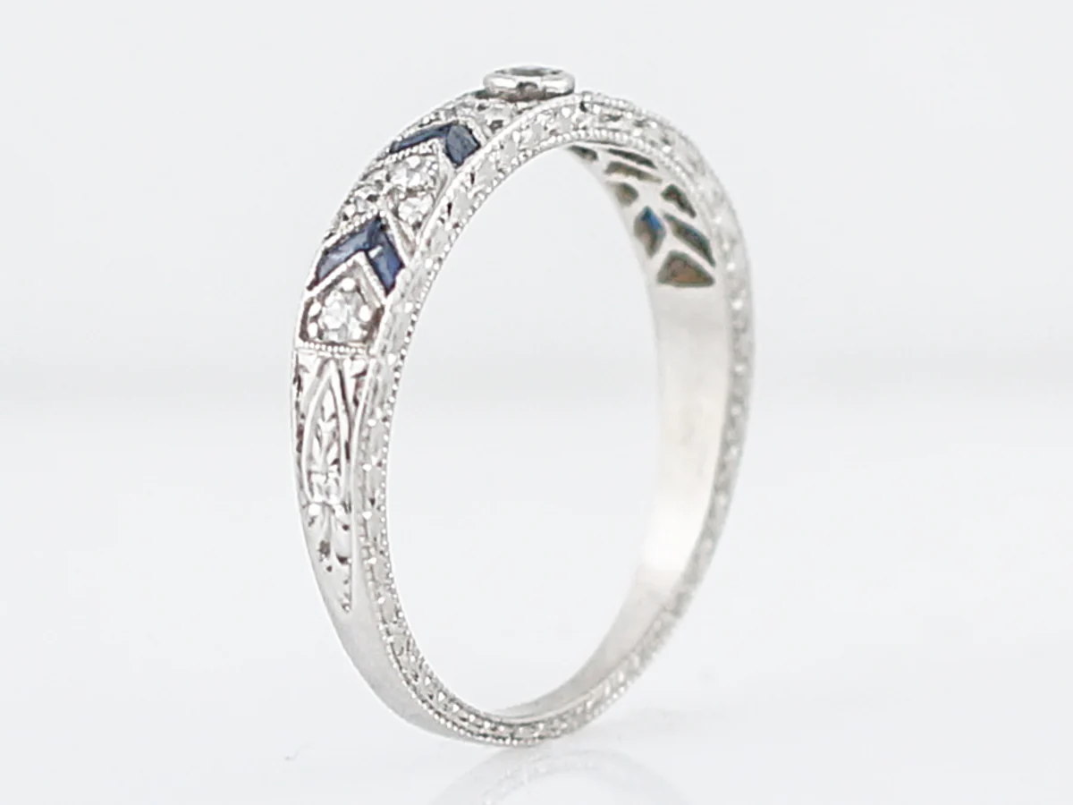 Antique Wedding Band Art Deco .47 Old European & Single Cut Diamonds in Platinum - Image 5