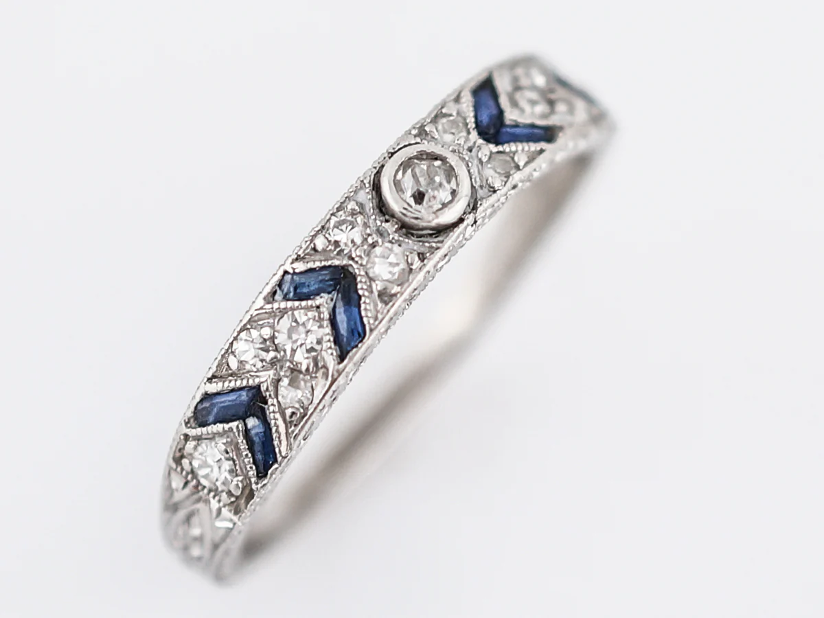Antique Wedding Band Art Deco .47 Old European & Single Cut Diamonds in Platinum - Image 6
