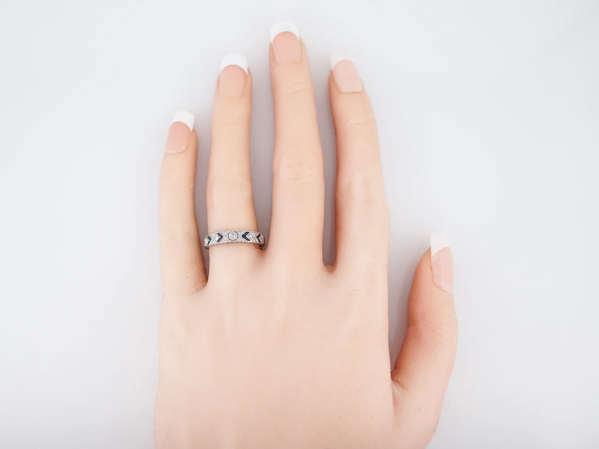 Antique Wedding Band Art Deco .47 Old European & Single Cut Diamonds in Platinum - Image 7