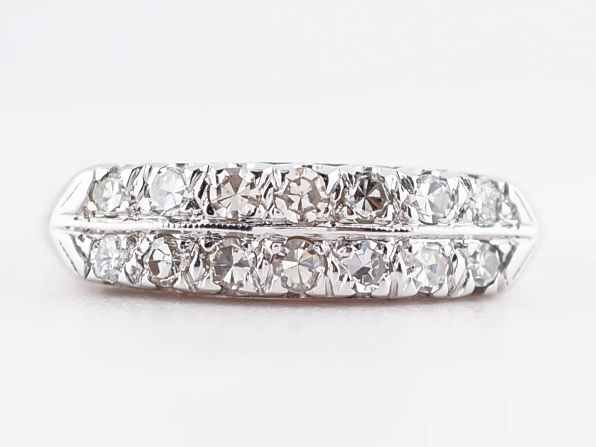 Antique Wedding Band Art Deco .56 Single Cut Diamonds in 14k White Gold