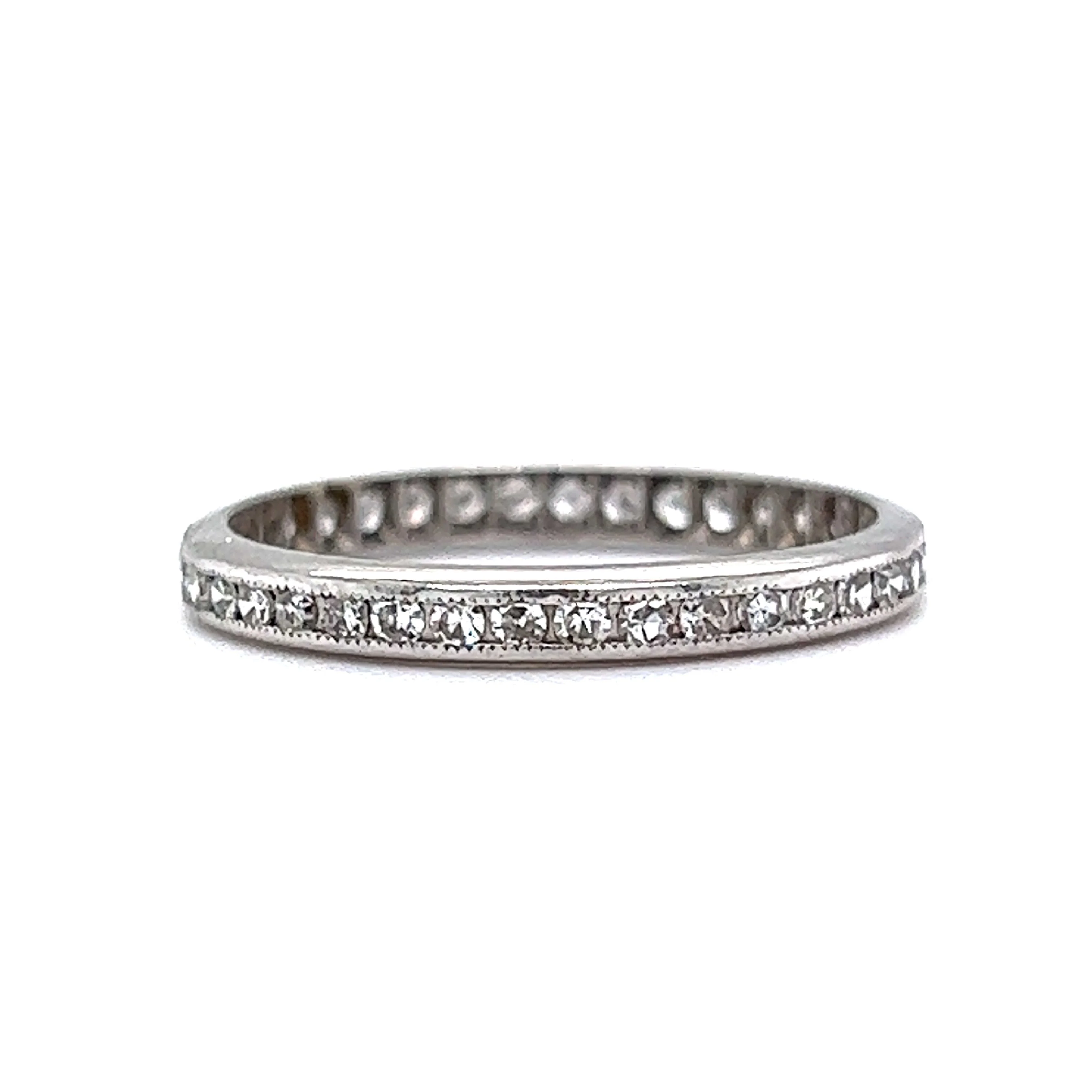 Antique Wedding Band Art Deco .57 Single Cut Diamonds in Platinum - Image 3