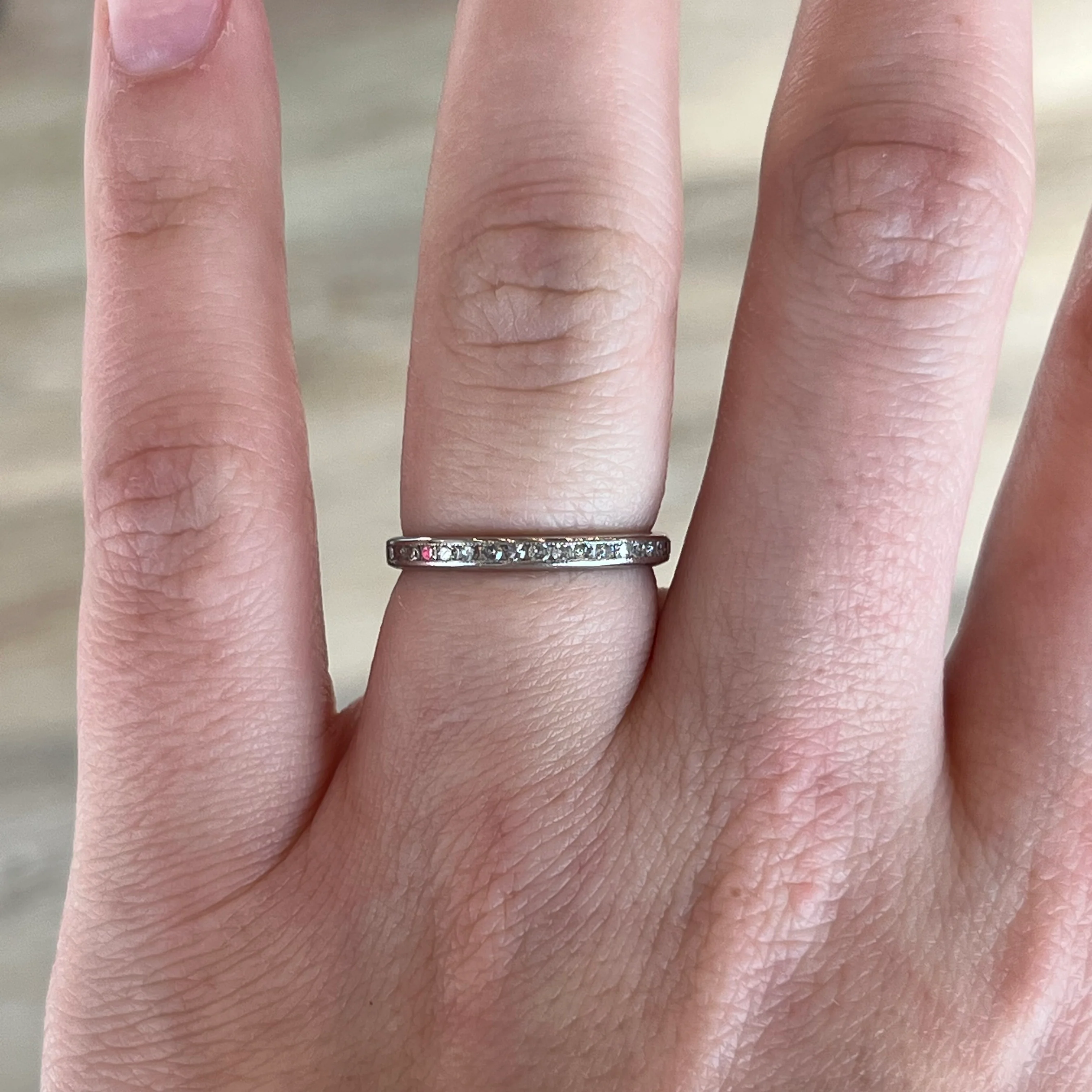 Antique Wedding Band Art Deco .57 Single Cut Diamonds in Platinum - Image 6