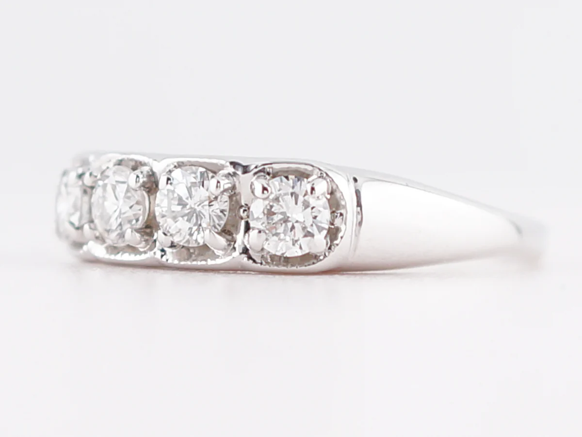 Antique Wedding Band Art Deco .84 Round Brilliant Cut Diamonds in 18k White Gold - Image 2