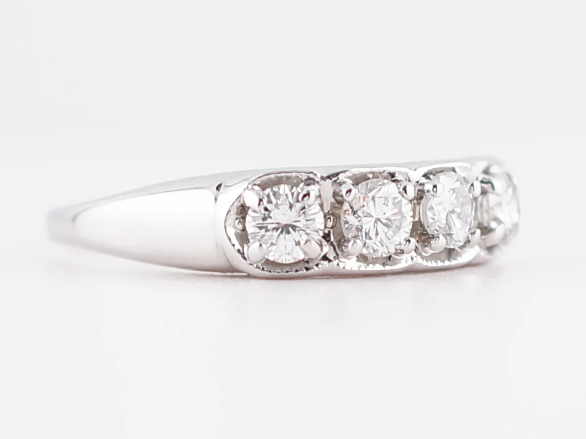 Antique Wedding Band Art Deco .84 Round Brilliant Cut Diamonds in 18k White Gold - Image 3