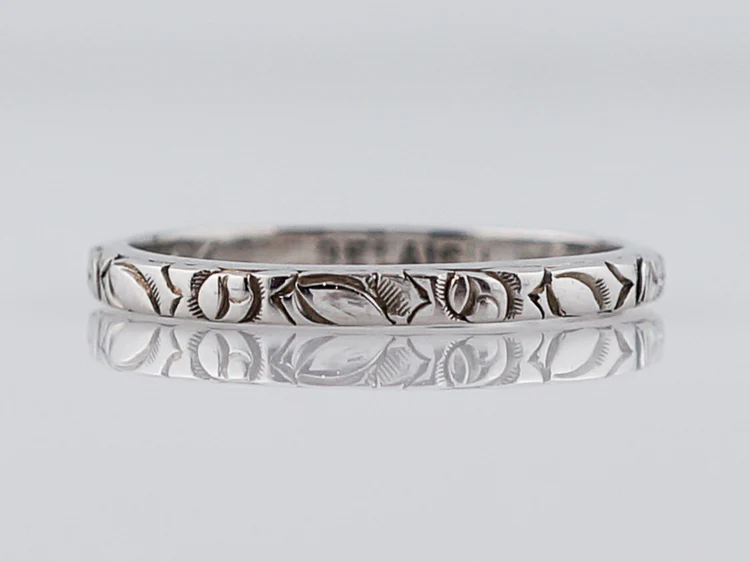 Antique Wedding Band Art Deco Belais Brothers in 18k White Gold