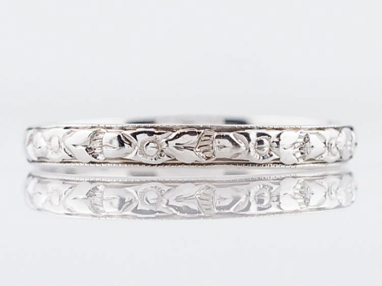 Antique Wedding Band Art Deco Belais Brothers Orange Blossom in 18k White Gold