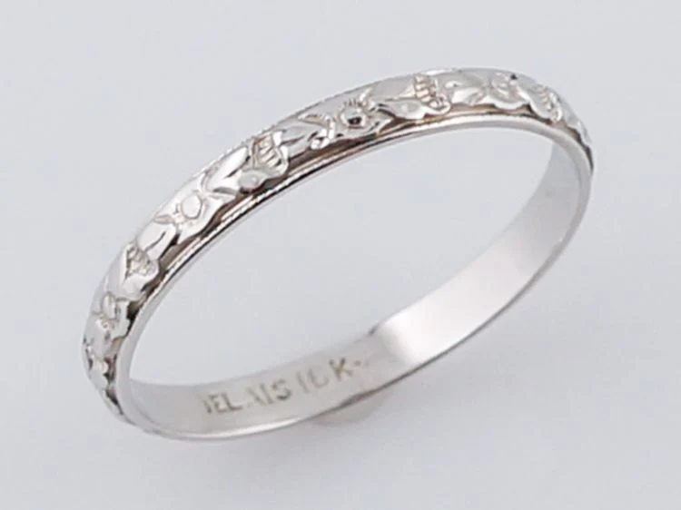 Antique Wedding Band Art Deco Belais Brothers Orange Blossom in 18k White Gold - Image 2