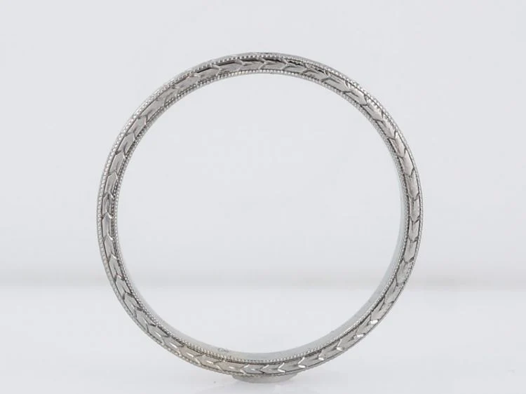 Antique Wedding Band Art Deco Chevron in 18k White Gold - Image 4