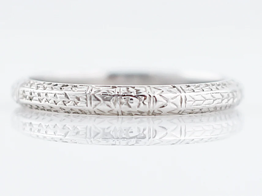 Antique Wedding Band Art Deco Chevron in 18K White Gold - Image 2