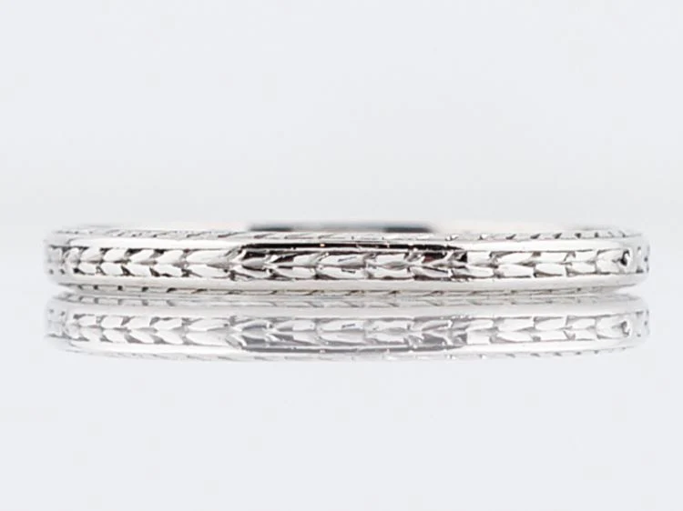 Antique Wedding Band Art Deco Chevron Engraved in Platinum