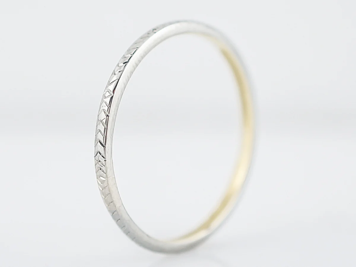 Antique Wedding Band Art Deco Chevron in 18k Yellow & White Gold - Image 2