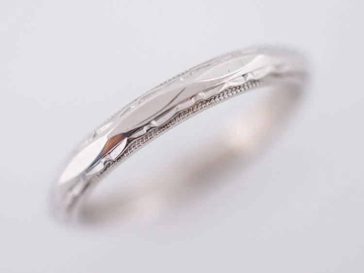 Geometric Art Deco Wedding Band in 14k White Gold - Image 2