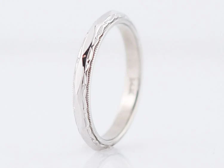 Geometric Art Deco Wedding Band in 14k White Gold - Image 3