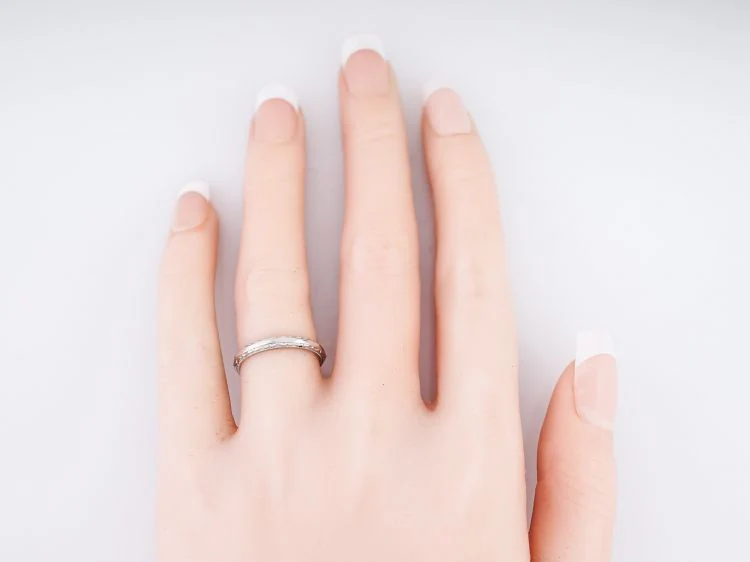 Geometric Art Deco Wedding Band in 14k White Gold - Image 4