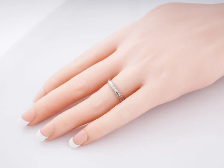 Geometric Art Deco Wedding Band in 14k White Gold - Image 5