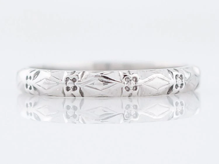 Antique Wedding Band Art Deco Geometric in 18k White Gold