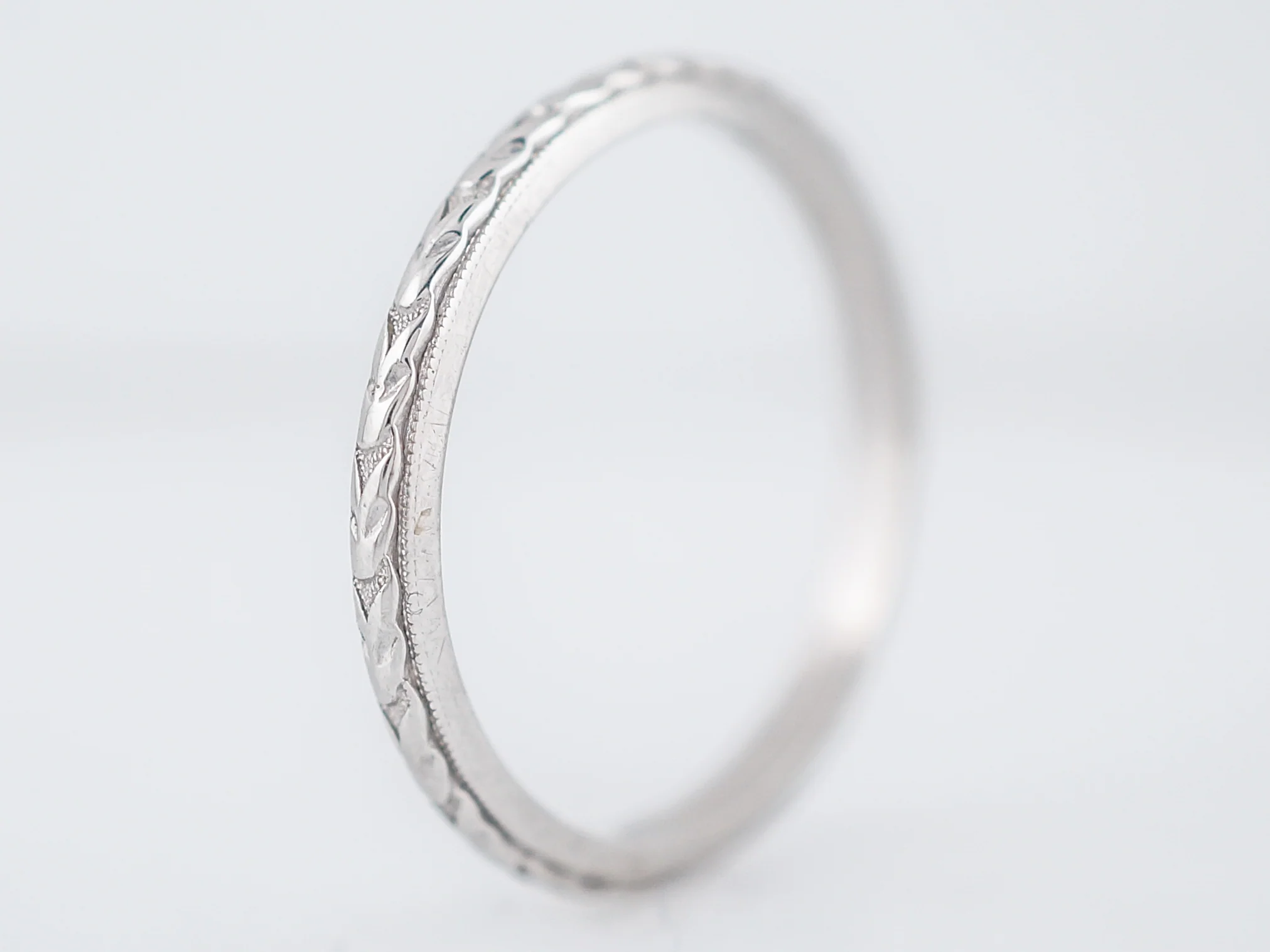 Antique Wedding Band Art Deco Geometric Engraved in Platinum - Image 2