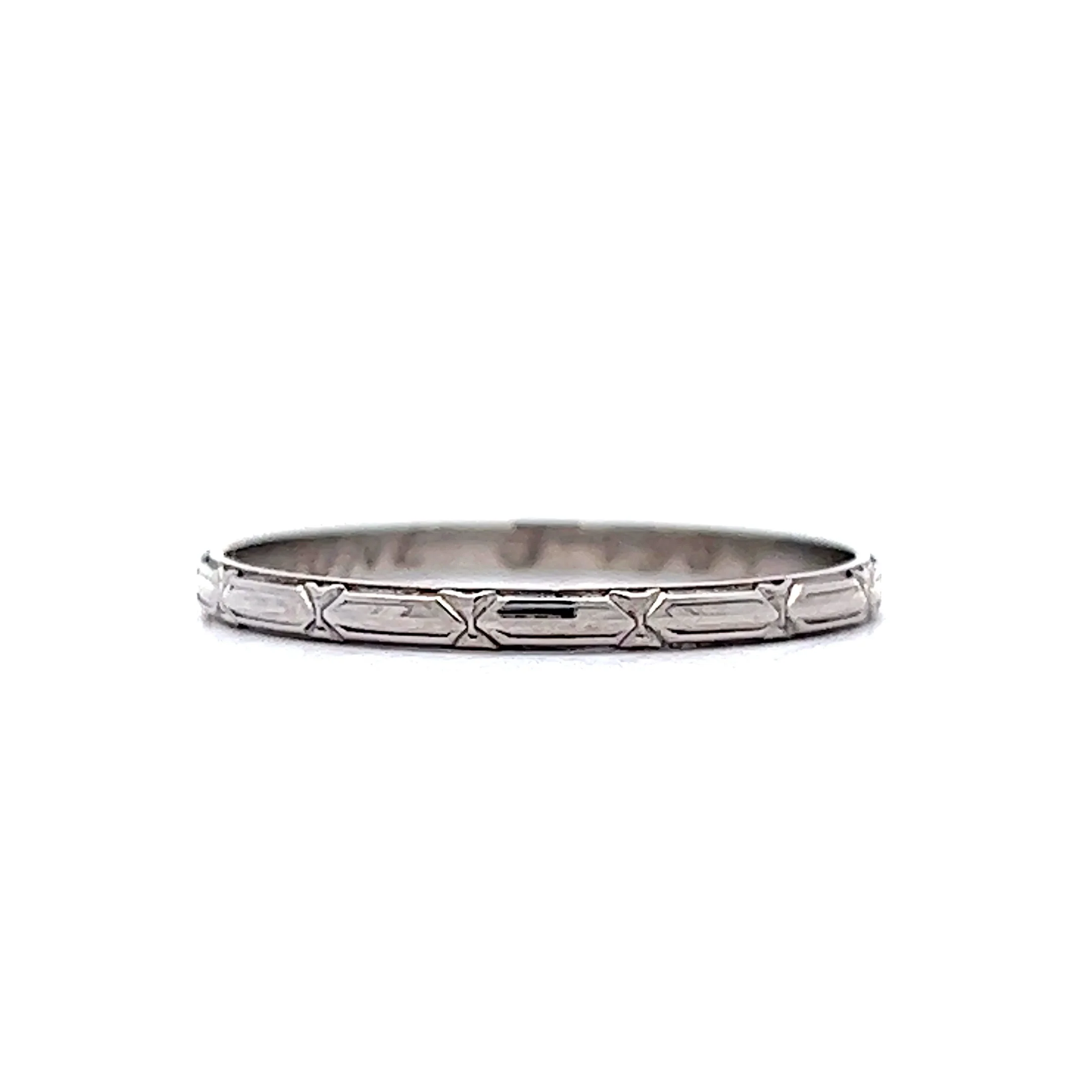 Antique Wedding Band Art Deco Geometric in 18k White Gold - Image 2