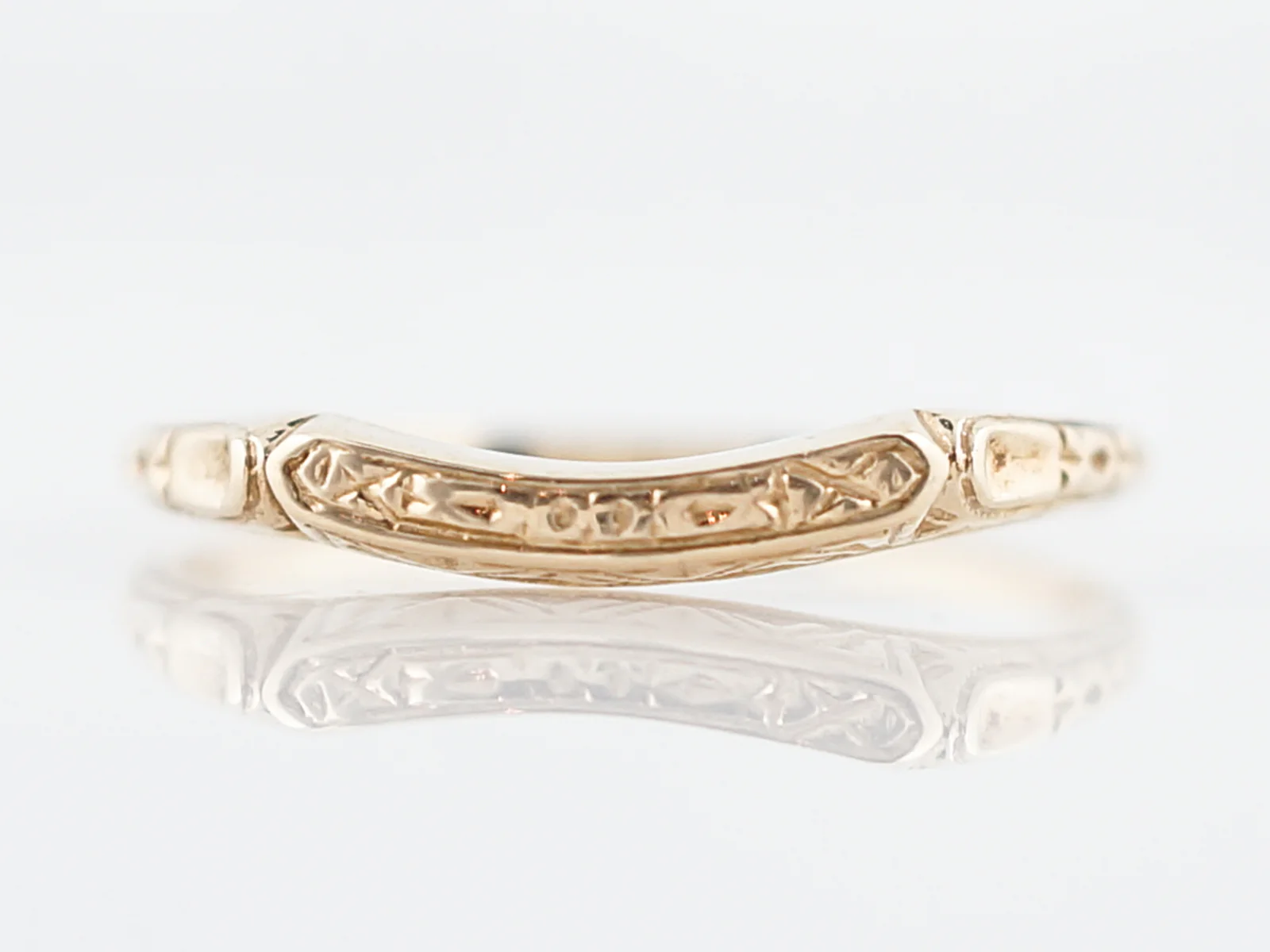 Antique Wedding Band Art Deco Orange Blossom & Geometric in 14k Yellow Gold