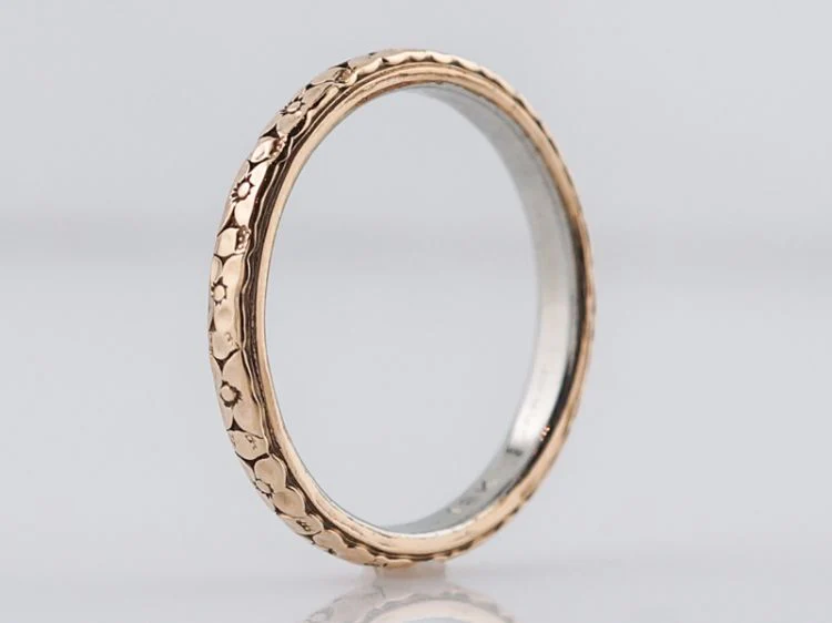 Antique Wedding Band Art Deco Orange Blossom in 14k White & Yellow Gold - Image 3