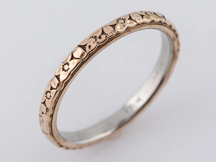 Antique Wedding Band Art Deco Orange Blossom in 14k White & Yellow Gold - Image 4