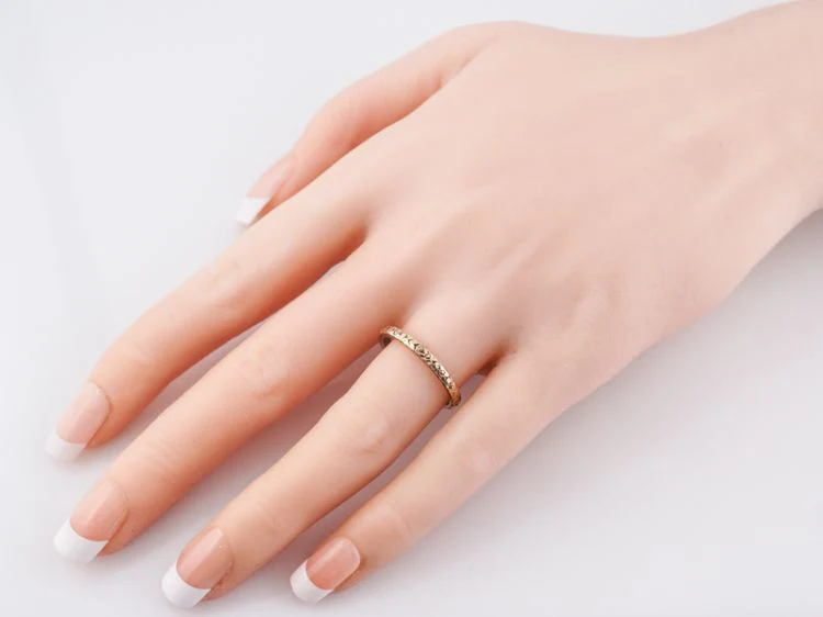 Antique Wedding Band Art Deco Orange Blossom in 14k White & Yellow Gold - Image 8