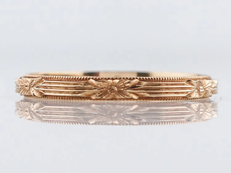 Antique Wedding Band Art Deco Orange Blossom in 14k Yellow Gold