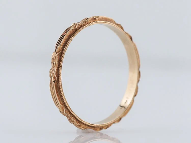 Antique Wedding Band Art Deco Orange Blossom in 14k Yellow Gold - Image 3