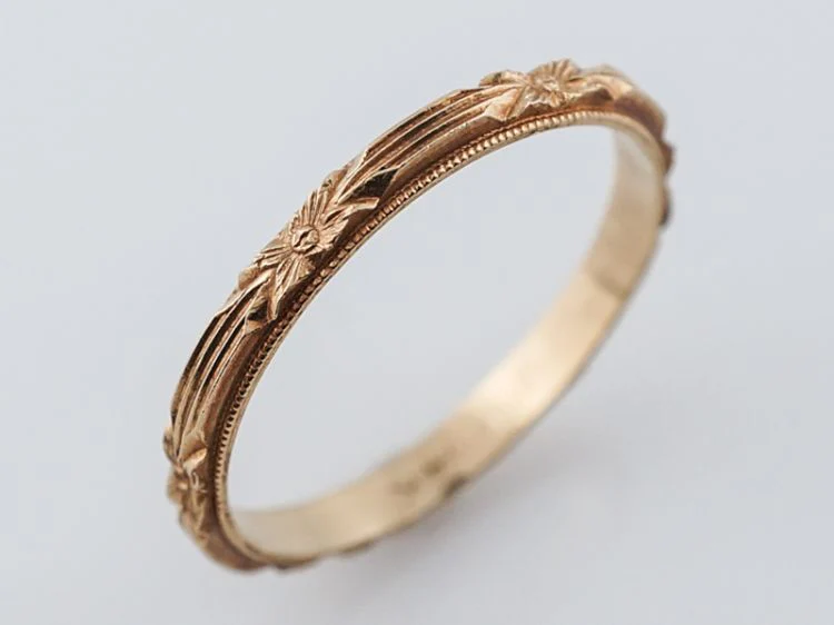 Antique Wedding Band Art Deco Orange Blossom in 14k Yellow Gold - Image 4
