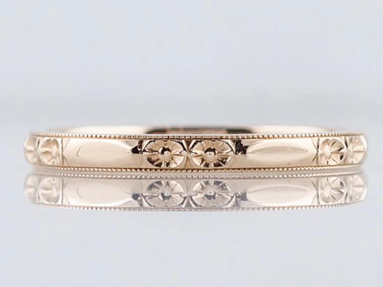 Antique Wedding Band Art Deco Orange Blossom in 14k Yellow Gold