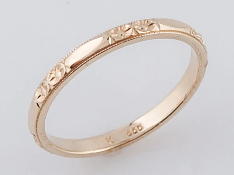 Antique Wedding Band Art Deco Orange Blossom in 14k Yellow Gold - Image 2