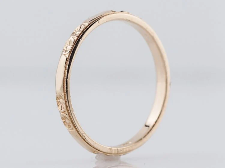Antique Wedding Band Art Deco Orange Blossom in 14k Yellow Gold - Image 3