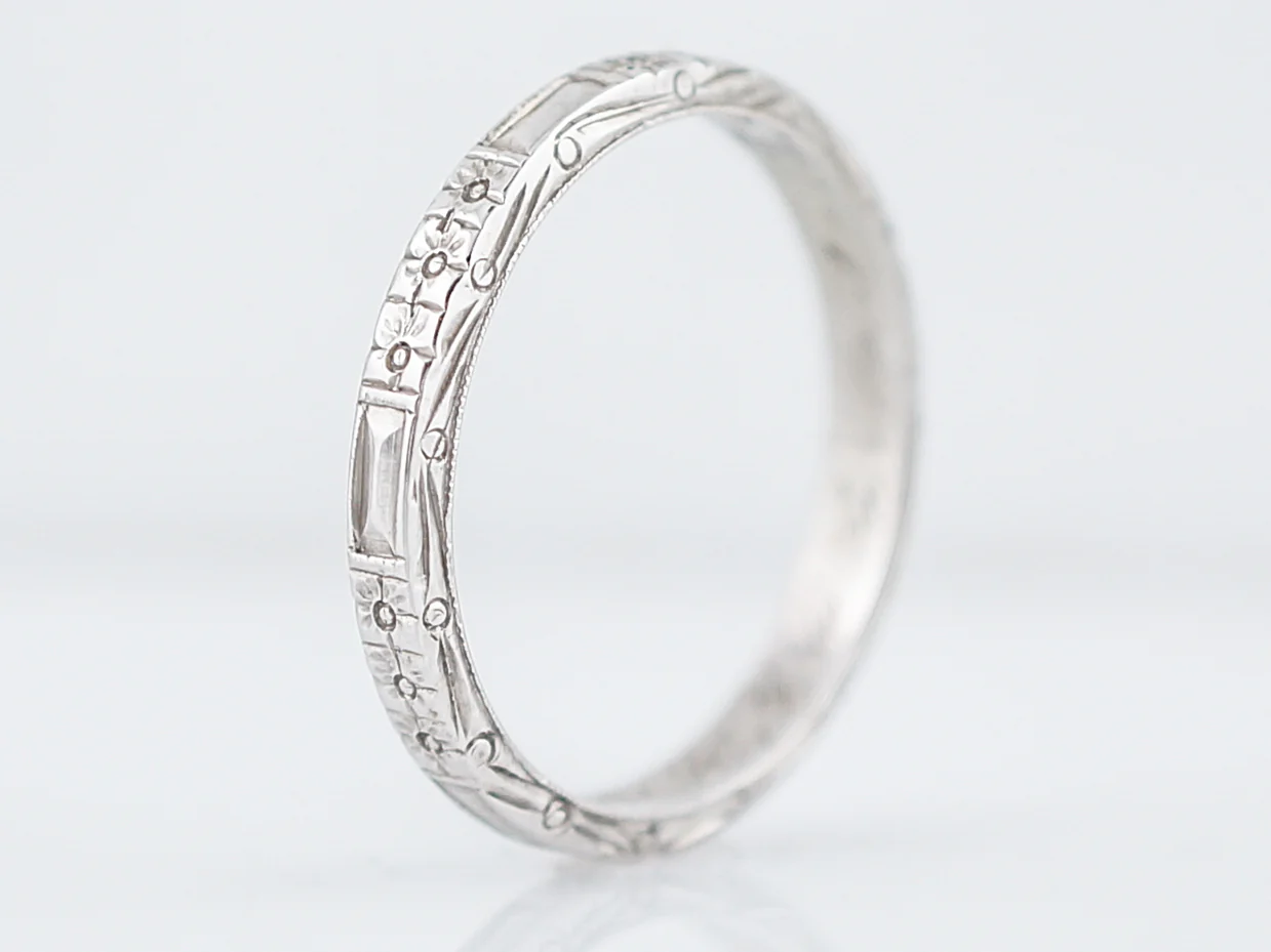 Antique Wedding Band Art Deco Orange Blossom in 18 Karat White Gold - Image 3