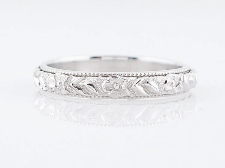 Antique Wedding Band Art Deco Orange Blossom in 18k White Gold