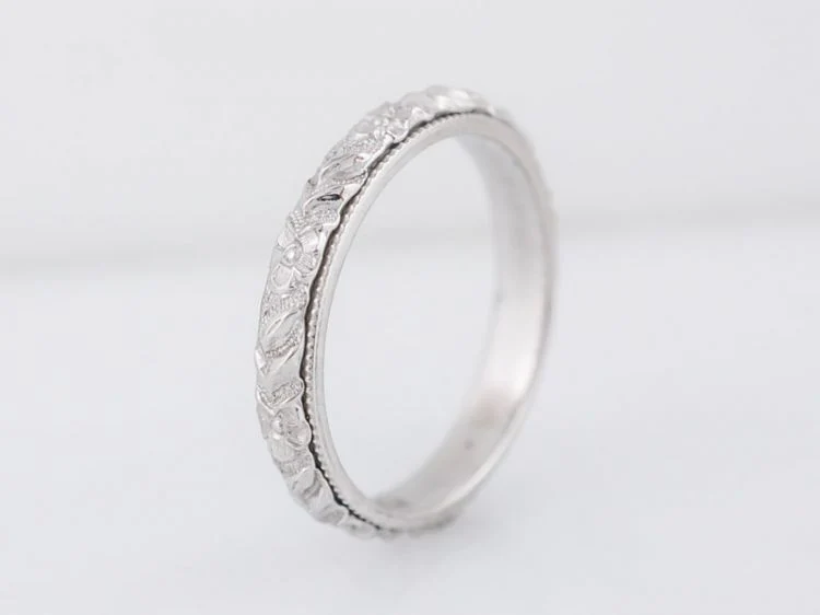 Antique Wedding Band Art Deco Orange Blossom in 18k White Gold - Image 3