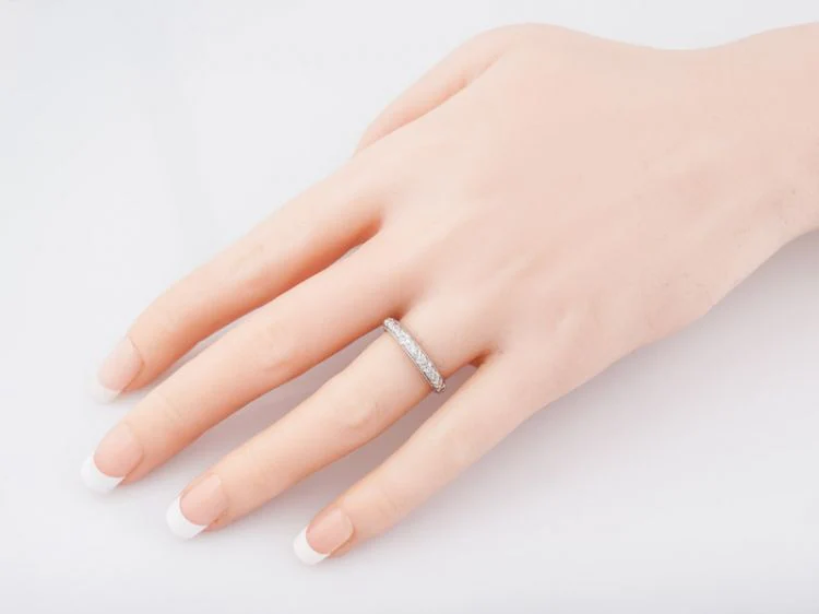 Antique Wedding Band Art Deco Orange Blossom in 18k White Gold - Image 5