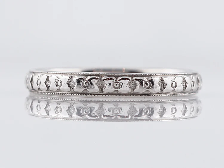 Antique Wedding Band Art Deco Orange Blossom in 18k White Gold