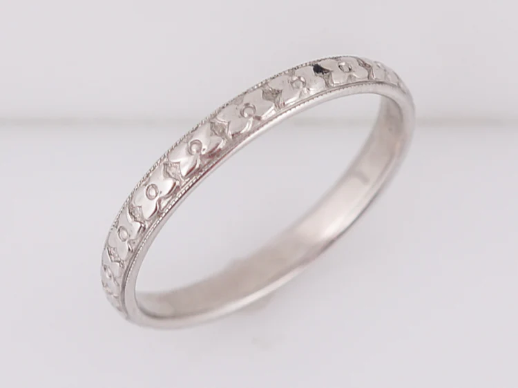 Antique Wedding Band Art Deco Orange Blossom in 18k White Gold - Image 2