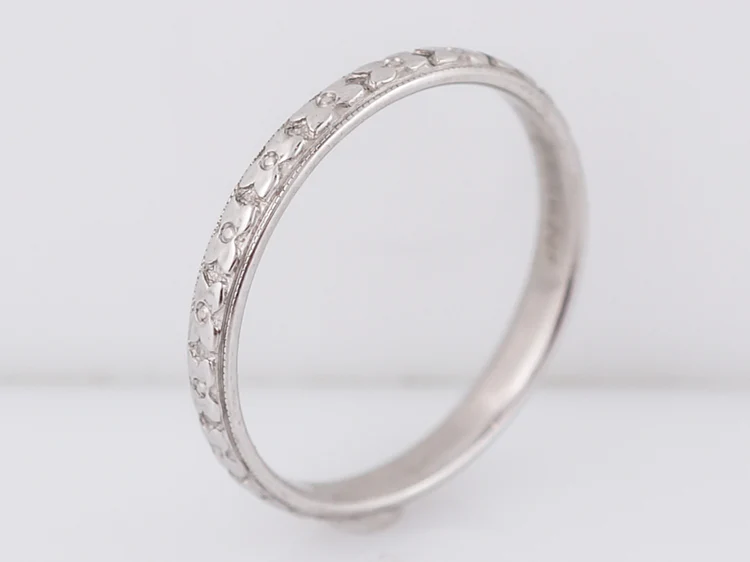 Antique Wedding Band Art Deco Orange Blossom in 18k White Gold - Image 3